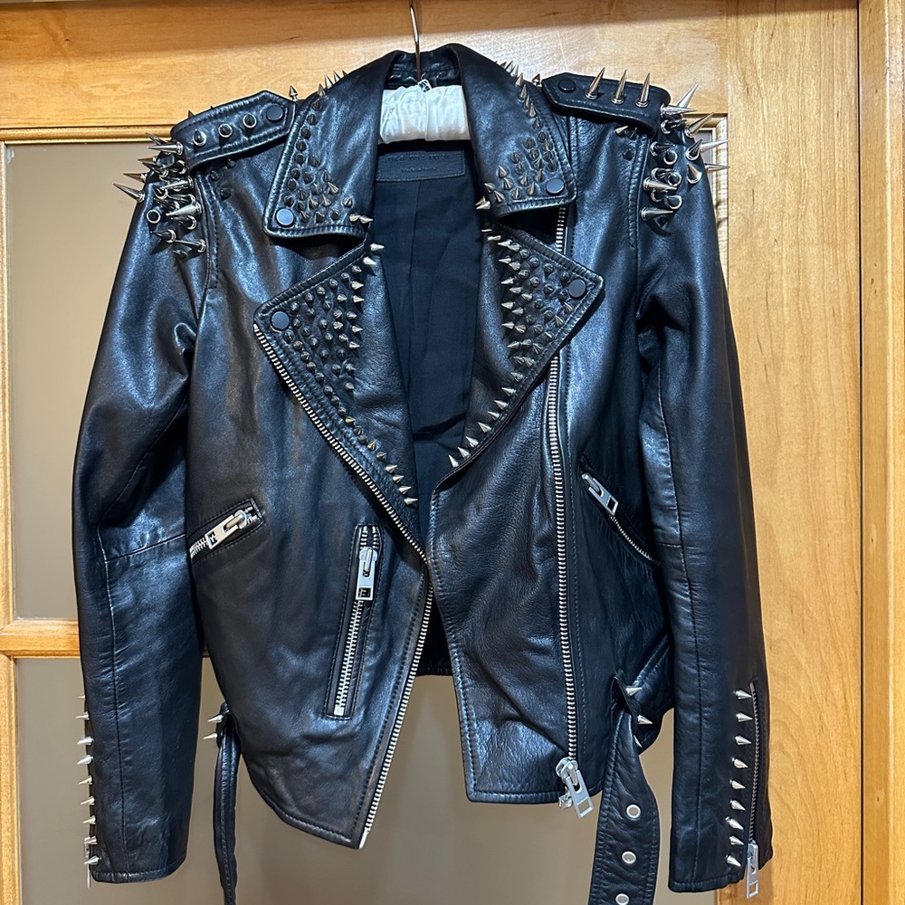 All Saint Studded Black Leather Jacket